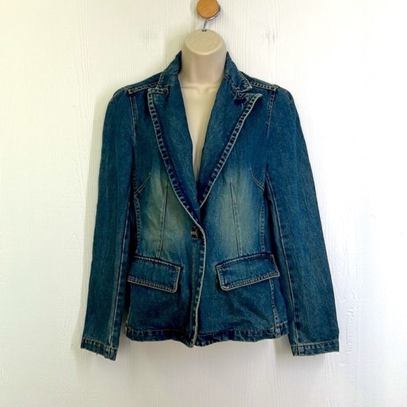 GAP - Denim Jean Cotton One Button Closure Long Sleeve Blazer Jacket Size Small - Picture 2 of 13